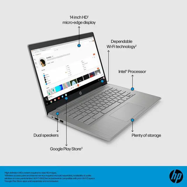 Alt view image 7 of 7 - HP Chromebook 14" HD Display,Laptop, Intel Celeron N4120, 4 GB RAM, 64 GB eMMC, Chrome OS