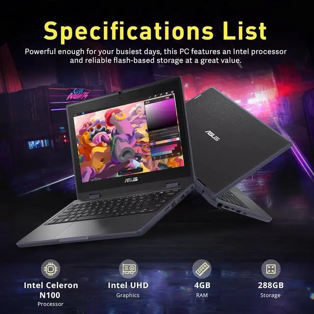 Alt view image 3 of 7 - ASUS 11.6" HD Touchscreen 2-in-1 Laptop for Students, Intel Celeron N100, UHD Graphics, 4GB RAM, 288GB Storage(128GB SSD+160GB Docking Station Set), Webcam, Wi-Fi 6, Windows 11 Pro, Mineral Gray
