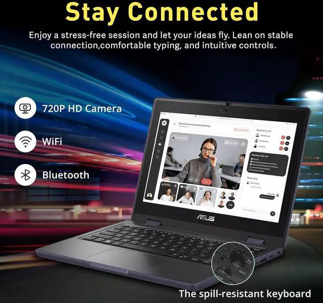 Alt view image 4 of 7 - ASUS 11.6" HD Touchscreen 2-in-1 Laptop for Students, Intel Celeron N100, UHD Graphics, 4GB RAM, 288GB Storage(128GB SSD+160GB Docking Station Set), Webcam, Wi-Fi 6, Windows 11 Pro, Mineral Gray