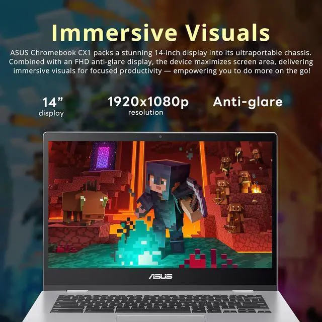 Alt view image 5 of 7 - ASUS Chromebook CX1 14" FHD Anti-Glare Laptop, Intel Celeron N4500, 4GB RAM, 224GB Storage (64GB eMMC+160GB Docking Station Set), Intel UHD Graphics, WiFi 6, Long Battery Life, Chrome OS, Silver