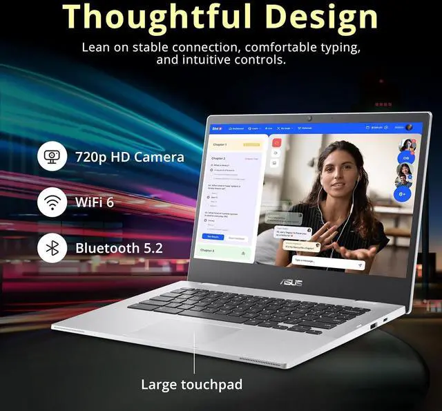 Alt view image 4 of 7 - ASUS Chromebook CX1 14" FHD Anti-Glare Laptop, Intel Celeron N4500, 4GB RAM, 224GB Storage (64GB eMMC+160GB Docking Station Set), Intel UHD Graphics, WiFi 6, Long Battery Life, Chrome OS, Silver