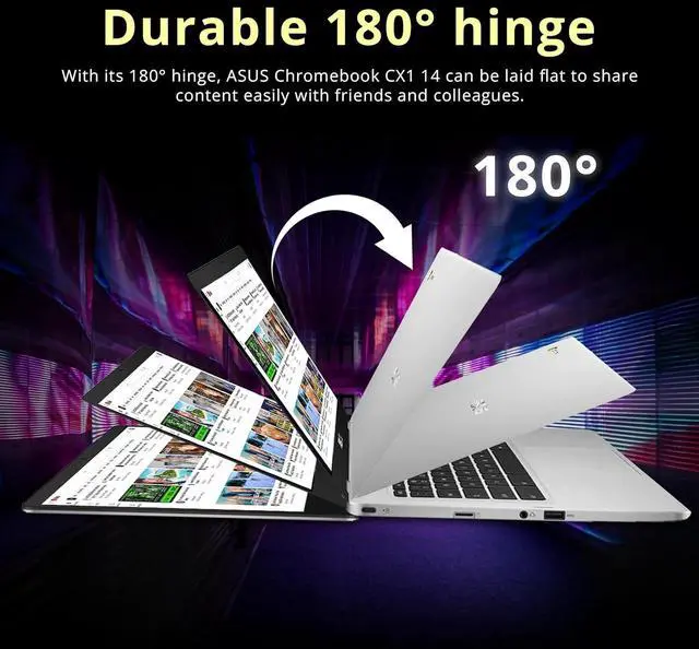 Alt view image 6 of 7 - ASUS Chromebook CX1 14" FHD Anti-Glare Laptop, Intel Celeron N4500, 4GB RAM, 224GB Storage (64GB eMMC+160GB Docking Station Set), Intel UHD Graphics, WiFi 6, Long Battery Life, Chrome OS, Silver