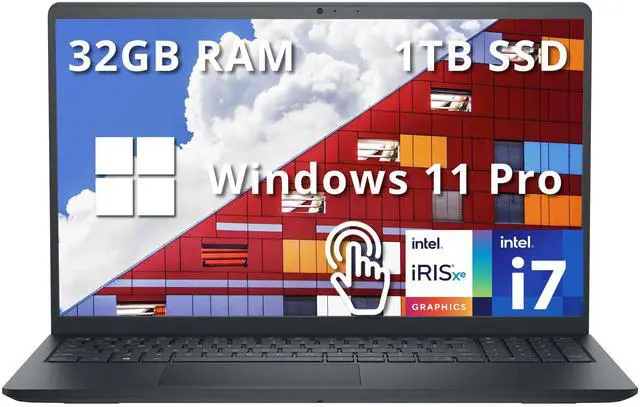 Main image of Dell Inspiron 15 3520 15.6" FHD Touch Laptop, Intel i7-1255U, 32GB RAM, 1TB PCIe SSD, Intel Iris Xe Graphics, Num Pad, Camera, WiFi, HDMI, Black, Win 11 Pro