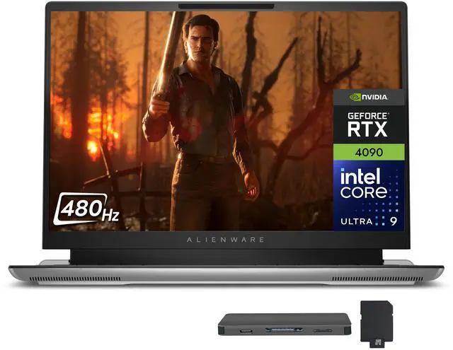 Main image of Dell Alienware x16 R2 16" FHD 480Hz Gaming Laptop, Intel Ultra 9-185H, 32GB RAM, 2TB SSD, NVIDIA GeForce RTX 4090, Backlit Keyboard, Windows 11 Home, Lunar Silver, 1TB Docking Station Set