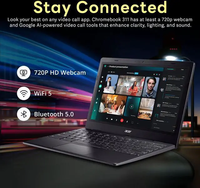 Alt view image 4 of 7 - Acer Chromebook 311 11.6" HD Display Laptop, Intel Celeron N4500, 4GB LPDDR4X, 64GB eMMC, Intel UHD Graphics, HD Webcam, WiFi 5, Chrome OS, Black, 160GB Docking Station Set