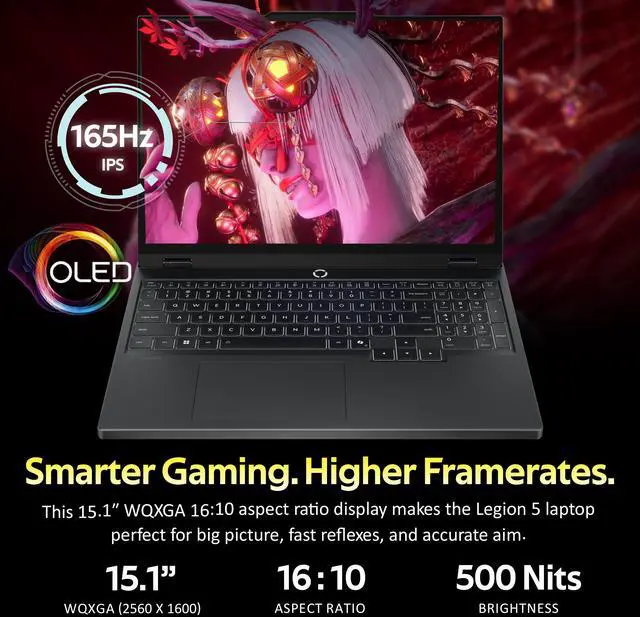 Alt view image 4 of 7 - Lenovo Legion 5 15.1" WQXGA 165Hz Gaming Laptop, AMD Ryzen 7 260, 16GB RAM, 512GB SSD, NVIDIA GeForce RTX 5060, Backlit Keyboard, Windows 11 Pro, Black, 1TB Docking Station Set