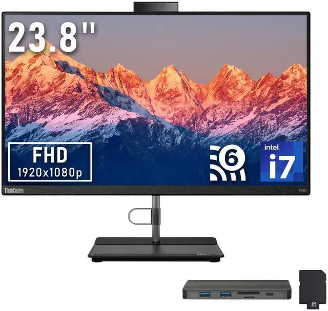 Main image of Lenovo Thinkcentre Neo 30A Business All-in-One Desktop, 23.8" FHD Display, Intel i7-13620H, 16GB RAM, 800GB Storage(512GB SSD+288GB Docking Station Set), Keyboard, Mouse, Win 11, Black