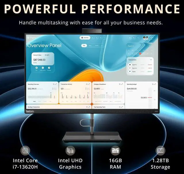 Alt view image 3 of 7 - Lenovo Thinkcentre Neo 30A Business All-in-One Desktop, 23.8" FHD Display, Intel i7-13620H, 16GB RAM, 1.28TB Storage(1TB SSD+288GB Docking Station Set), Keyboard, Mouse, Win 11 Pro, Black