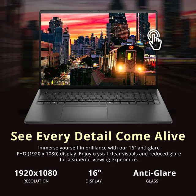 Alt view image 4 of 7 - Dell 16 16'' FHD+ Touchscreen Laptop, AMD Ryzen 7 250, 16GB RAM, 2TB Storage(1TB SSD+1TB Docking Station Set), AMD Radeon Graphics, Backlit Keyboard, Numeric Pad, Windows 11 Pro, Black