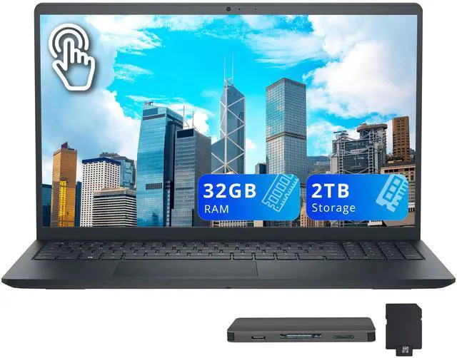 Main image of Dell 15.6'' FHD Touchscreen Laptop, Intel Core i5 1334U, 32GB RAM, 2TB Storage(1TB SSD + 1TB Docking Station Set), Intel UHD Graphics, Numeric Keypad, Windows 11 Home, Carbon Black