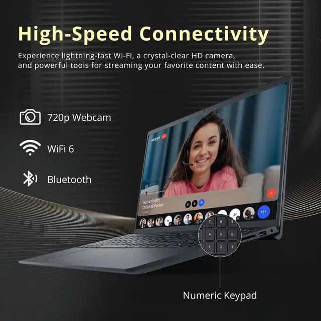 Alt view image 5 of 7 - Dell 15.6'' FHD Touchscreen Laptop, Intel Core i5 1334U, 32GB RAM, 2TB Storage(1TB SSD + 1TB Docking Station Set), Intel UHD Graphics, Numeric Keypad, Windows 11 Home, Carbon Black