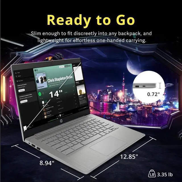 Alt view image 6 of 7 - HP 14" HD Chromebook, Intel Celeron N4500, 4GB RAM, 64GB eMMC, Intel UHD Graphics, 720p Webcam, Wi-Fi 6, Fast Charge, Chrome OS, Gray (Renewed)