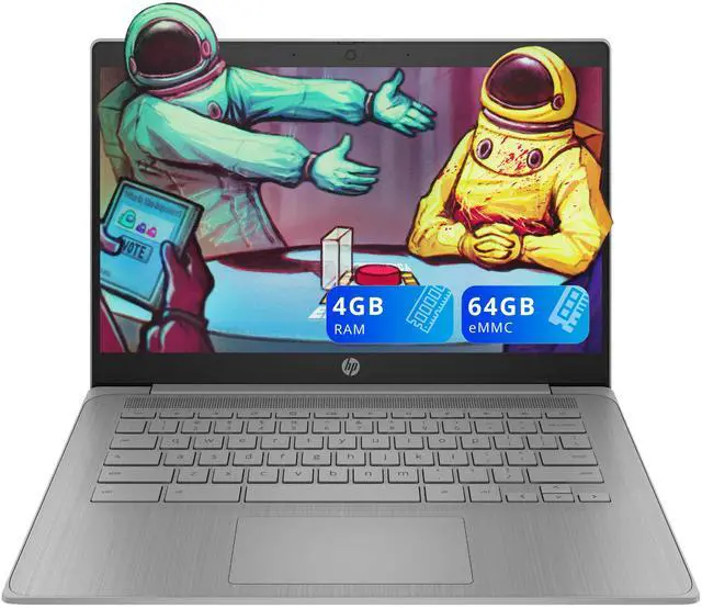Main image of HP 14" HD Chromebook, Intel Celeron N4500, 4GB RAM, 64GB eMMC, Intel UHD Graphics, 720p Webcam, Wi-Fi 6, Fast Charge, Chrome OS, Gray (Renewed)
