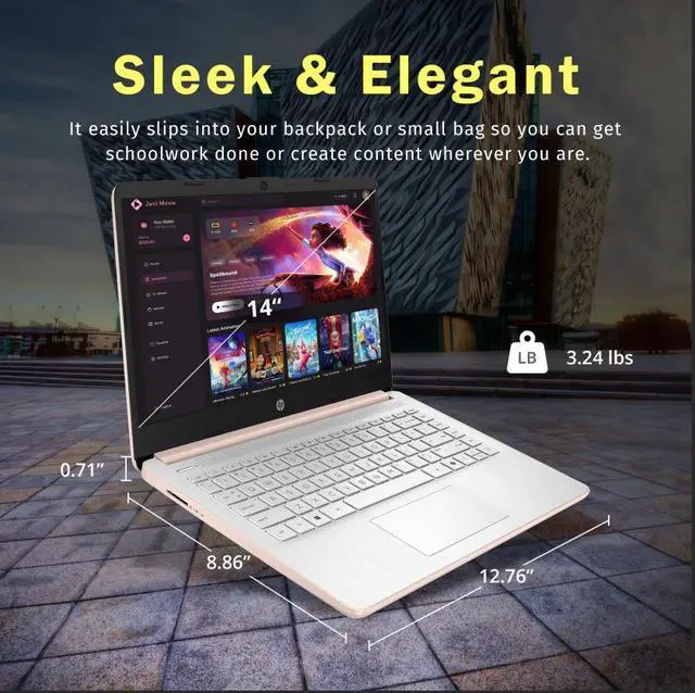 Alt view image 6 of 7 - HP Stream 14" HD Laptop, Intel Processor N150, 4GB RAM, 128GB UFS, Intel Graphics, Webcam, Wi-Fi 6, Long Battery Life, Copilot, Windows 11 S, Gold (Renewed)
