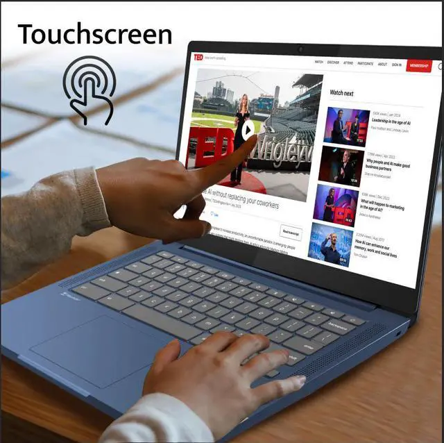 Alt view image 4 of 7 - Lenovo IdeaPad Slim 3 Chromebook, 14 FHD IPS Touchscreen Laptop, MediaTek Kompanio 520, 4GB LPDDR4X, 64GB eMMC, HD Camera, WiFi 6, Chrome OS, Abyss Blue (Renewed)