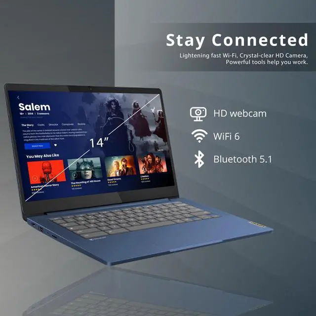 Alt view image 3 of 7 - Lenovo IdeaPad Slim 3 Chromebook, 14 FHD IPS Touchscreen Laptop, MediaTek Kompanio 520, 4GB LPDDR4X, 64GB eMMC, HD Camera, WiFi 6, Chrome OS, Abyss Blue (Renewed)