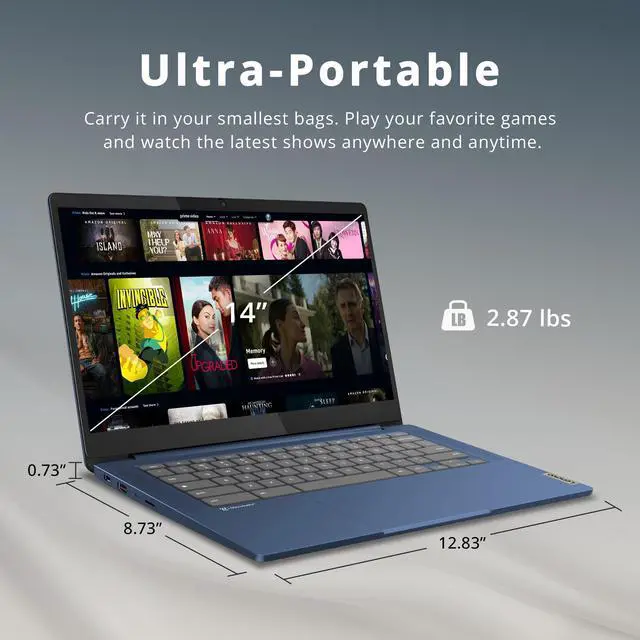 Alt view image 6 of 7 - Lenovo IdeaPad Slim 3 Chromebook, 14 FHD IPS Touchscreen Laptop, MediaTek Kompanio 520, 4GB LPDDR4X, 64GB eMMC, HD Camera, WiFi 6, Chrome OS, Abyss Blue (Renewed)