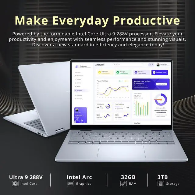 Alt view image 3 of 7 - Dell Plus 14" 2K 2-in-1 Touchscreen Laptop, Intel Core Ultra 9 288V, 32GB DDR5, 3TB Storage(2TB SSD+1TB Docking Station Set), Intel Arc Graphics, Backlit Keyboard, Fingerprint, Win 11, Ice Blue