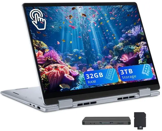Main image of Dell Plus 14" 2K 2-in-1 Touchscreen Laptop, Intel Core Ultra 9 288V, 32GB DDR5, 3TB Storage(2TB SSD+1TB Docking Station Set), Intel Arc Graphics, Backlit Keyboard, Fingerprint, Win 11, Ice Blue