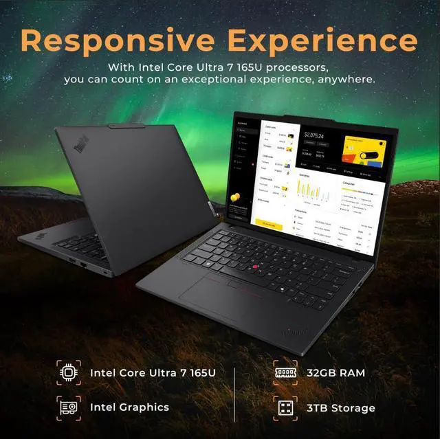 Alt view image 3 of 7 - Lenovo ThinkPad T14 Gen 5 14" WUXGA Notebook, Intel Ultra 7 165U, vPro Technology, 32GB RAM, 3TB Storage (2TB SSD+1TB Docking Station Set), Backlit Keyboard, Win 11 Pro, Black