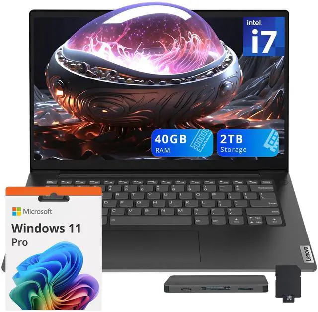 Main image of Lenovo V14 G4 14" FHD Laoptop, Intel Core i7-13620H, 40GB DDR4, 2TB Storage (1TB SSD+1TB Docking Station Set), Intel UHD Graphics, 720p HD Camera, Win 11 Pro, Black