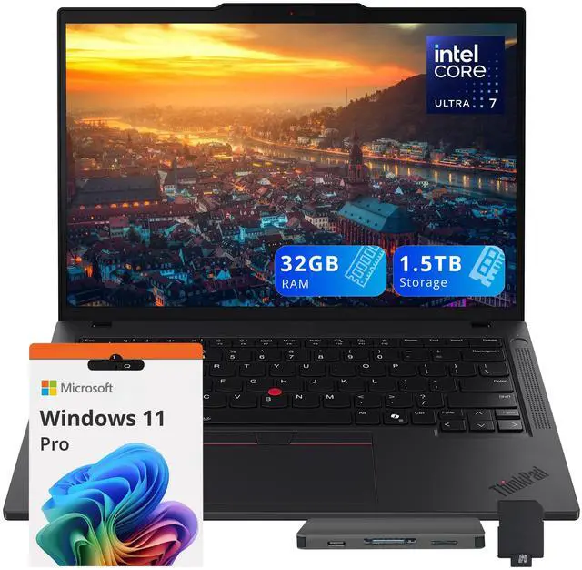 Main image of Lenovo ThinkPad T14 Gen 5 14" WUXGA Notebook, Intel Ultra 7 165U, vPro Technology, 32GB RAM, 1.5TB Storage (512GB SSD+1TB Docking Station Set), Backlit Keyboard, Win 11 Pro, Black