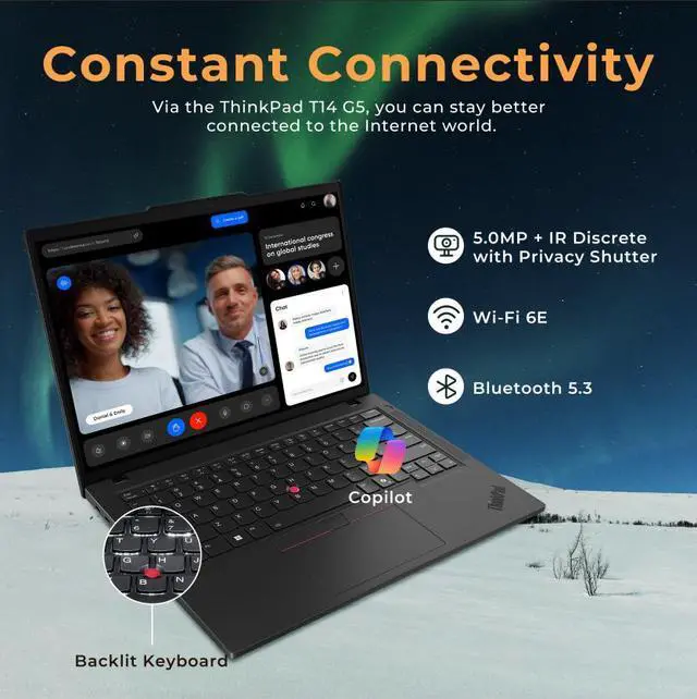 Alt view image 5 of 7 - Lenovo ThinkPad T14 Gen 5 14" WUXGA Notebook, Intel Ultra 7 165U, vPro Technology, 32GB RAM, 3TB Storage (2TB SSD+1TB Docking Station Set), Backlit Keyboard, Win 11 Pro, Black