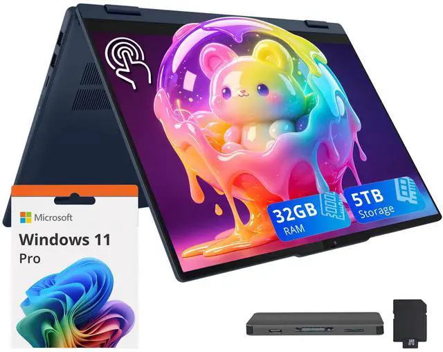 Main image of Lenovo Flex IdeaPad 5i 2-in-1 16" WUXGA Touchscreen Laptop, Intel Ultra 7 255U, 32GB RAM, 5TB Storage (4TB SSD+1TB Docking Station Set), Backlit Keyboard, Number Pad, Stylus Pen, Win 11 Pro, Blue