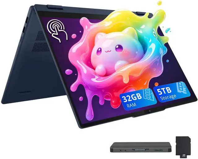 Main image of Lenovo Flex IdeaPad 5i 2-in-1 16" WUXGA Touchscreen Laptop, Intel Ultra 7 255U, 32GB RAM, 5TB Storage (4TB SSD+1TB Docking Station Set), Backlit Keyboard, Number Pad, Stylus Pen, Win 11, Blue