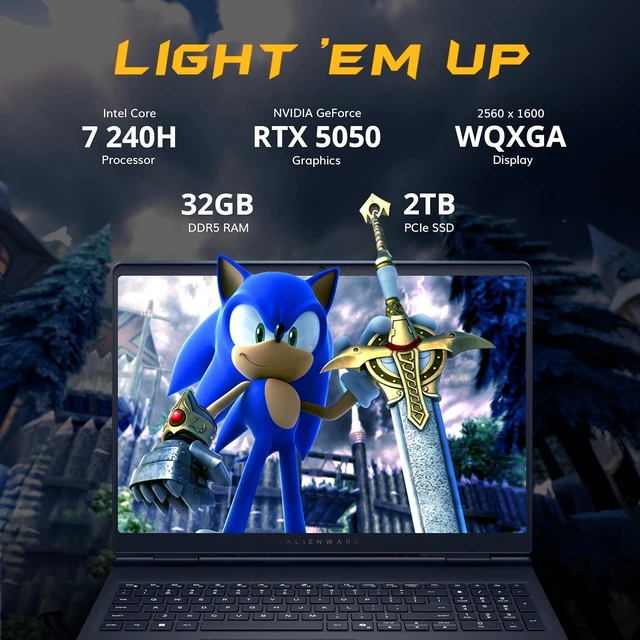 Alt view image 3 of 7 - Dell Alienware Aurora 16 16" WQXGA 120Hz Gaming Laptop, Intel Core 7 240H, 32GB DDR5, 3TB Storage(2TB SSD+1TB Docking Station Set), GeForce RTX 5050 8GB GDDR7, Backlit Keyboard, Win 11 Pro, Blue