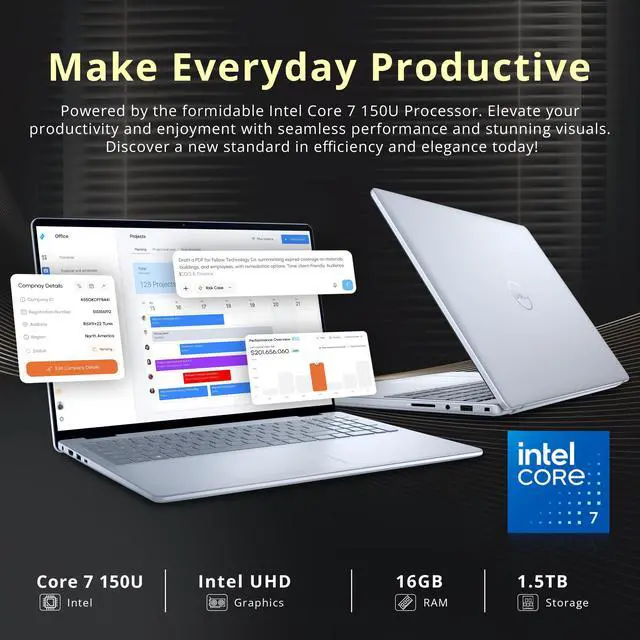 Alt view image 3 of 7 - Dell 16" FHD+ Touchscreen Laptop, Intel Core 7 150U, 16GB RAM, 1.5TB Storage (512GB SSD+1TB Docking Station), Intel UHD Graphics, Backlit Keyboard, Fingerprint Reader, Win 11, Ice Blue
