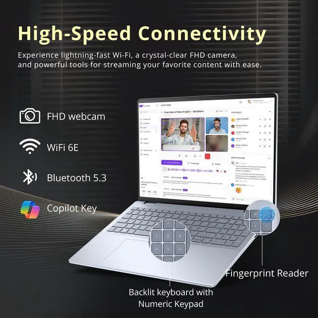 Alt view image 5 of 7 - Dell 16" FHD+ Touchscreen Laptop, Intel Core 7 150U, 16GB RAM, 1.5TB Storage (512GB SSD+1TB Docking Station), Intel UHD Graphics, Backlit Keyboard, Fingerprint Reader, Win 11 Pro, Ice Blue