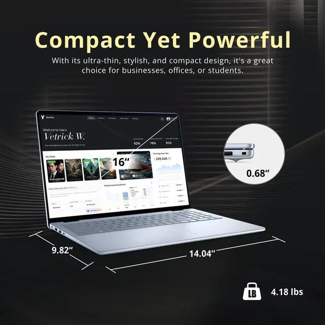 Alt view image 6 of 7 - Dell 16" FHD+ Touchscreen Laptop, Intel Core 7 150U, 16GB RAM, 1.5TB Storage (512GB SSD+1TB Docking Station), Intel UHD Graphics, Backlit Keyboard, Fingerprint Reader, Win 11 Pro, Ice Blue