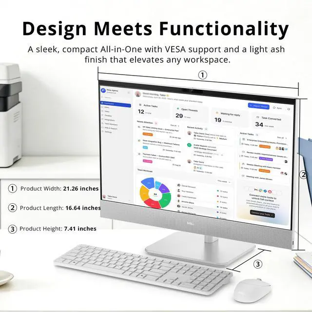 Alt view image 6 of 7 - Dell All-in-One AI Desktop, 23.8" FHD Touchscreen Display, Intel Ultra 7-355, 32GB RAM, 3TB Storage (2TB SSD+1TB Docking Station), Intel Graphics, Wireless Keyboard & Mouse, Win 11, White