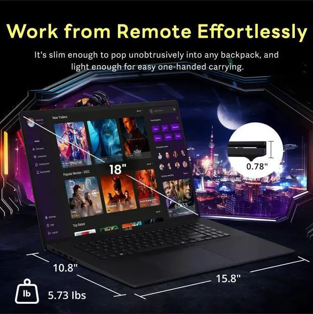 Alt view image 6 of 7 - ASUS Vivobook 18 18" WUXGA 144Hz Business Laptop, AMD Ryzen 7 260, 16GB DDR5, 2TB Storage (1TB SSD+1TB Docking Station), AMD Radeon Graphics, Copilot+ PC, Backlit Keyboard, Win 11 Pro, Blue