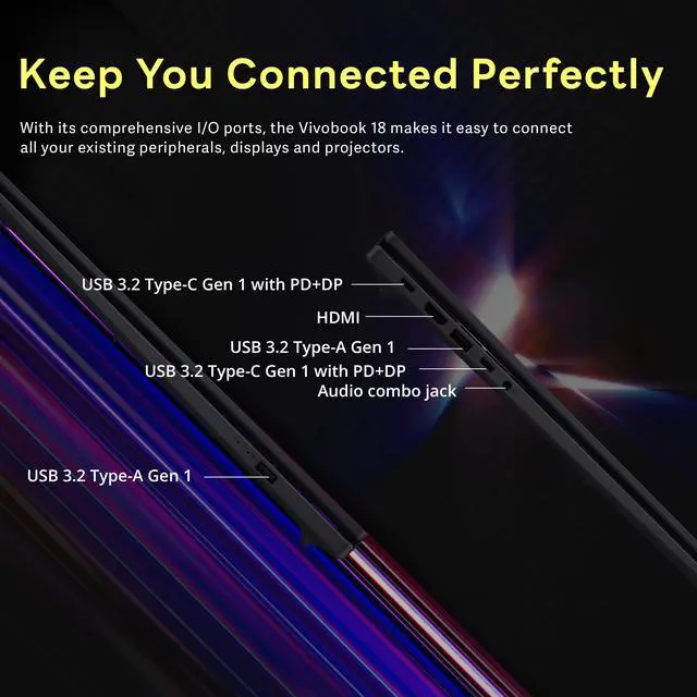 Alt view image 7 of 7 - ASUS Vivobook 18 18" WUXGA 144Hz Business Laptop, AMD Ryzen 7 260, 16GB DDR5, 2TB Storage (1TB SSD+1TB Docking Station), AMD Radeon Graphics, Copilot+ PC, Backlit Keyboard, Win 11 Pro, Blue