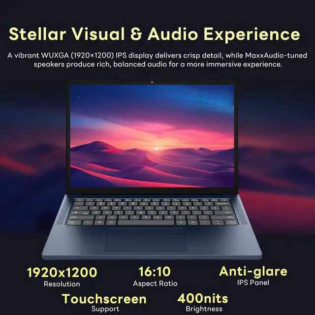 Alt view image 6 of 7 - Lenovo IdeaPad Slim 3 14" 2K Touchscreen Chromebook Laptop, MediaTek Kompanio 540, MediaTek Integrated Graphics, 8GB LPDDR5X, 288GB Storage(128GB UFS+160GB Docking Station), Wi-Fi 6E, Cosmic Blue
