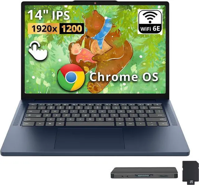 Main image of Lenovo IdeaPad Slim 3 14" 2K Touchscreen Chromebook Laptop, MediaTek Kompanio 540, MediaTek Integrated Graphics, 8GB LPDDR5X, 288GB Storage(128GB UFS+160GB Docking Station), Wi-Fi 6E, Cosmic Blue