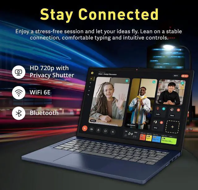 Alt view image 4 of 7 - Lenovo IdeaPad Slim 3 14" 2K Touchscreen Chromebook Laptop, MediaTek Kompanio 540, MediaTek Integrated Graphics, 8GB LPDDR5X, 288GB Storage(128GB UFS+160GB Docking Station), Wi-Fi 6E, Cosmic Blue