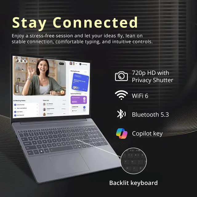 Alt view image 5 of 7 - Lenovo IdeaPad Slim 3 Laptop, 15.3" WUXGA Touchscreen Display, AMD Ryzen 7 8840HS, 16GB DDR5, 1.5TB Storage (512GB SSD+1TB Docking Station Set), Backlit Keyboard, Number Pad, Win 11, Luna Gray