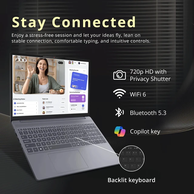 Alt view image 5 of 7 - Lenovo IdeaPad Slim 3 15.3" WUXGA Touchscreen Laptop, AMD Ryzen 7 8840HS, 16GB DDR5 RAM, 2TB Storage (1TB SSD + 1TB Docking Station), Backlit Keyboard, Numeric Keypad, Windows 11 Pro, Luna Gray