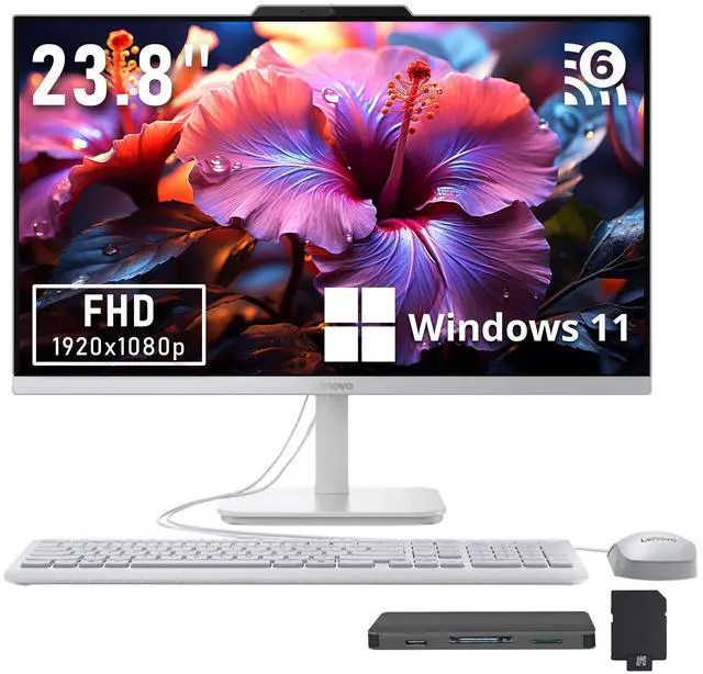 Main image of Lenovo A100 23.8" FHD Anti-Glare All-in-One Desktop, Intel N100, 16GB DDR5, 3TB Storage(2TB SSD+1TB Docking Station), UHD Graphics, Long-Lasting Battery, Keyboard & Mouse, Win 11, Gray