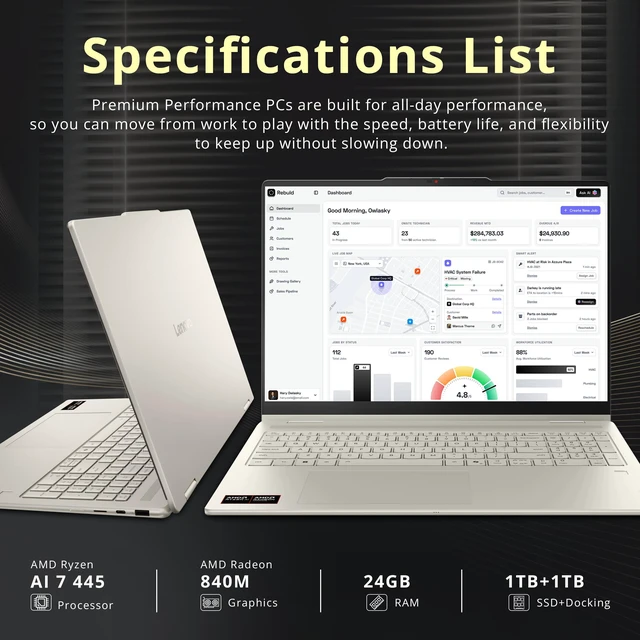 Alt view image 3 of 7 - Lenovo Yoga 7a 2-in-1 16" 2K OLED Touchscreen Laptop, AMD Ryzen AI 7 445, 24GB LPDDR5X, 2TB Storage(1TB SSD+1TB Docking Station), Backlit Keyboard, Fingerprint Reader, Win 11, Seashell