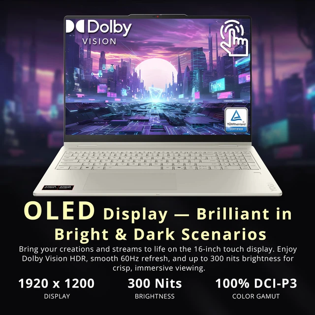 Alt view image 4 of 7 - Lenovo Yoga 7a 2-in-1 16" 2K OLED Touchscreen Laptop, AMD Ryzen AI 7 445, 24GB LPDDR5X, 2TB Storage(1TB SSD+1TB Docking Station), Backlit Keyboard, Fingerprint Reader, Win 11, Seashell
