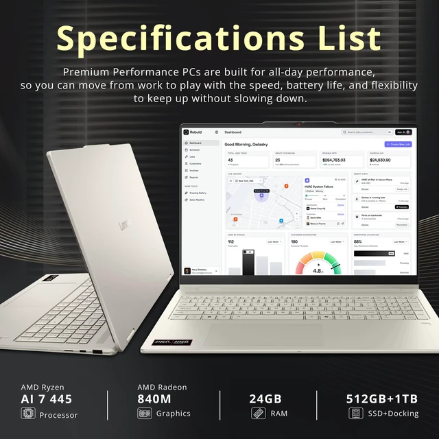 Alt view image 3 of 7 - Lenovo Yoga 7a 2-in-1 Laptop, 16" 2K OLED Touchscreen Display, AMD Ryzen AI 7 445, 24GB RAM, 1.5TB Storage(512GB SSD+1TB Docking Station), Backlit Keyboard, Fingerprint Reader, Win 11 Pro, Seashell