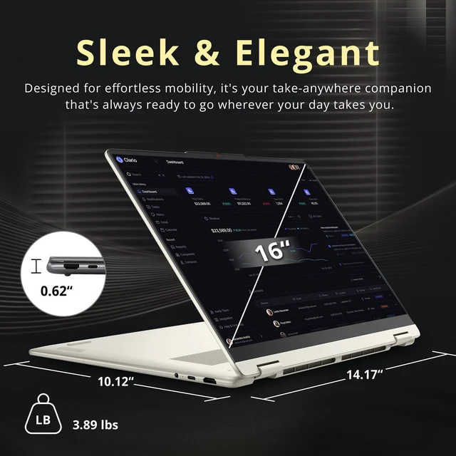 Alt view image 6 of 7 - Lenovo Yoga 7a 2-in-1 Laptop, 16" 2K OLED Touchscreen Display, AMD Ryzen AI 7 445, 24GB RAM, 1.5TB Storage(512GB SSD+1TB Docking Station), Backlit Keyboard, Fingerprint Reader, Win 11 Pro, Seashell