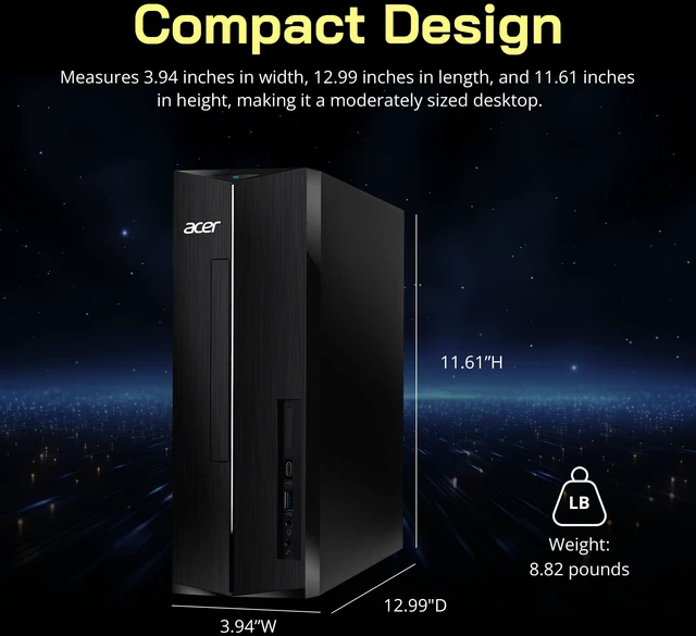 Alt view image 6 of 7 - Acer Aspire XC1715 Desktop,Intel Processor N150,8GB DDR5,512GB SSD+1TB Docking Station,Intel Graphics,Win 11 Pro,USB Keyboard&Mouse,Wi-Fi 6,Black