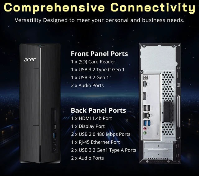 Alt view image 7 of 7 - Acer Aspire XC1715 Desktop,Intel Processor N150,8GB DDR5,512GB SSD+1TB Docking Station,Intel Graphics,Win 11 Pro,USB Keyboard&Mouse,Wi-Fi 6,Black