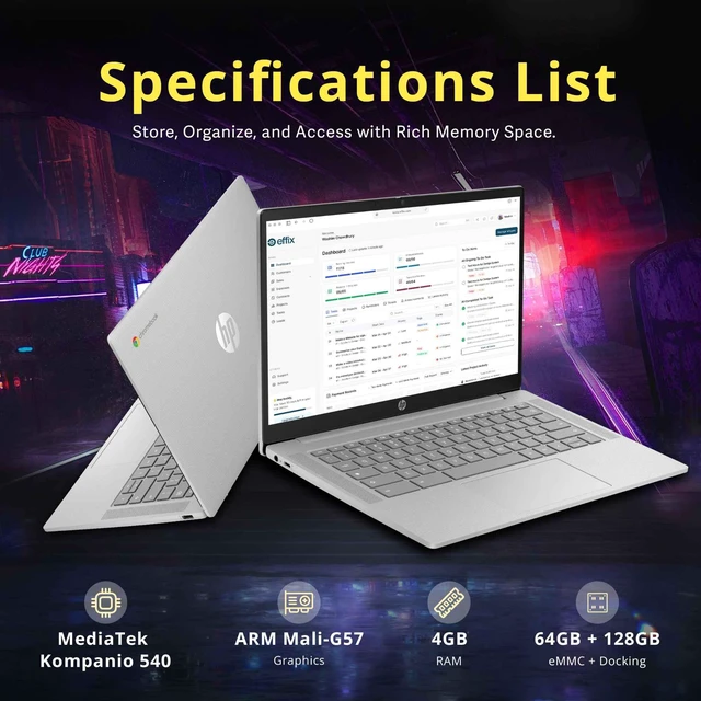 Alt view image 3 of 7 - HP 14" HD Display Chromebook,MediaTek Kompanio 540,4GB RAM,64GB eMMC+128GB Dock Set,Chrome OS,Modern Gray