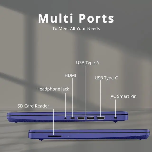 Alt view image 7 of 7 - HP Stream 14" HD BrightView Laptop, Intel Celeron N4120, 4GB RAM, 64GB eMMC, Intel UHD Graphics, 720p Webcam, 1 Year Office 365, Blue, Win 11 S, 32GB Hotface USB Card